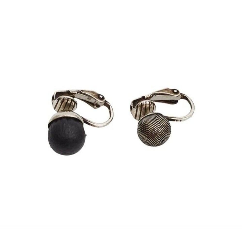 Saint Laurent Guilloche Brass Leather Metal Earrings